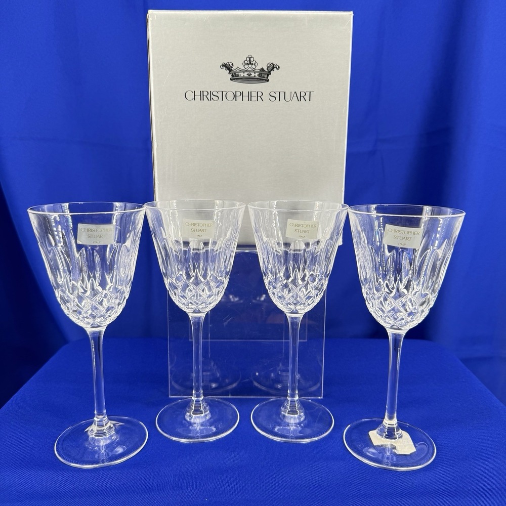 NIB 4 Christopher Stuart Crystal Cameo 7" Wine Glass Goblets Elegant‎ Classy